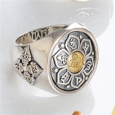 6 Syllable Lotus Mantra Signet Ring